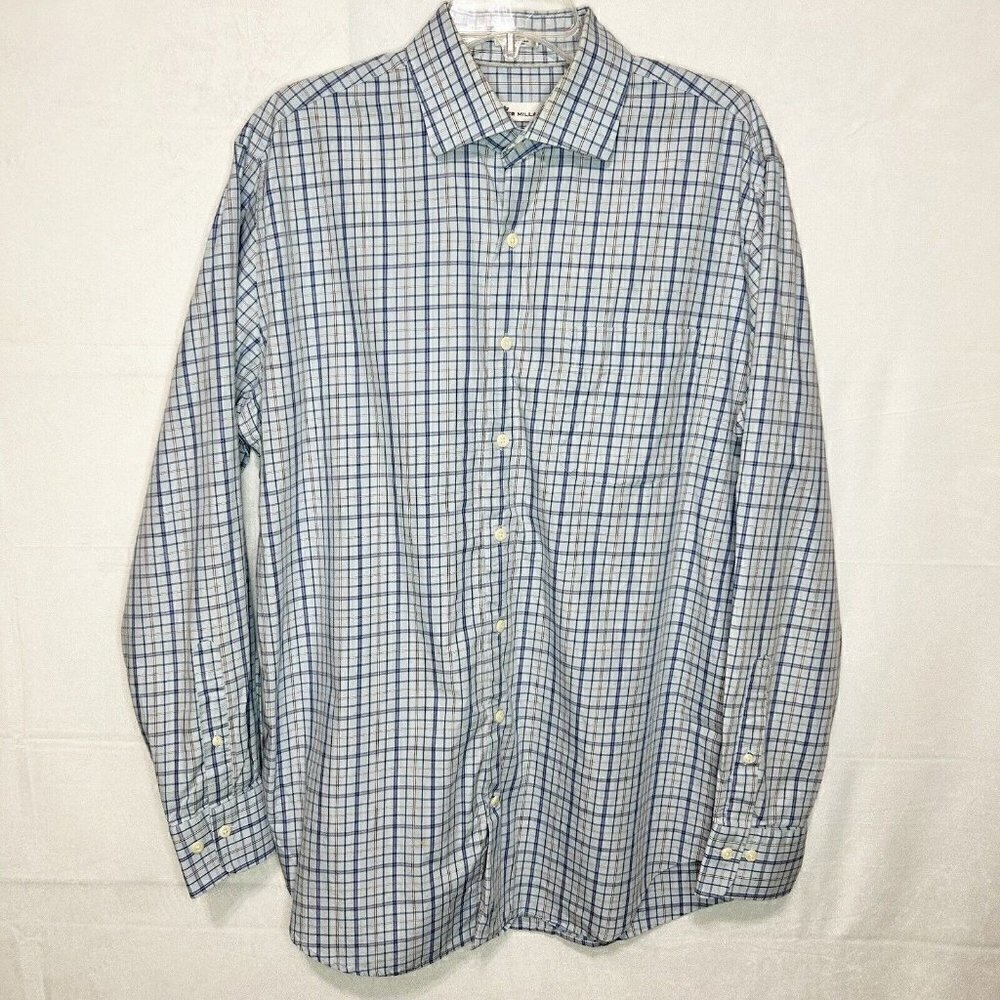 Peter Millar Blue Plaid Cotton Long Sleeve Button Down Shirt Mens Sz Large